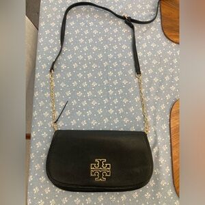 Tory Burch Britton Black Pebbled Leather Crossbody Bag
